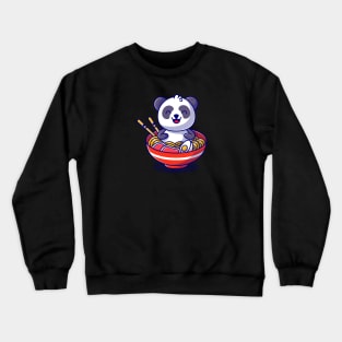 Cute Panda Sitting In The Noodle Bowl Cartoon Crewneck Sweatshirt